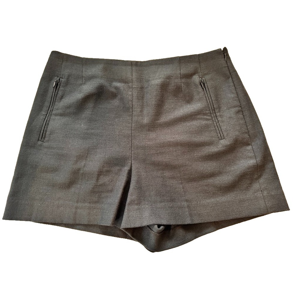 Club Monaco Women Black Basketweave Tweed Side Zip Shorts Size 12 High Rise 3"